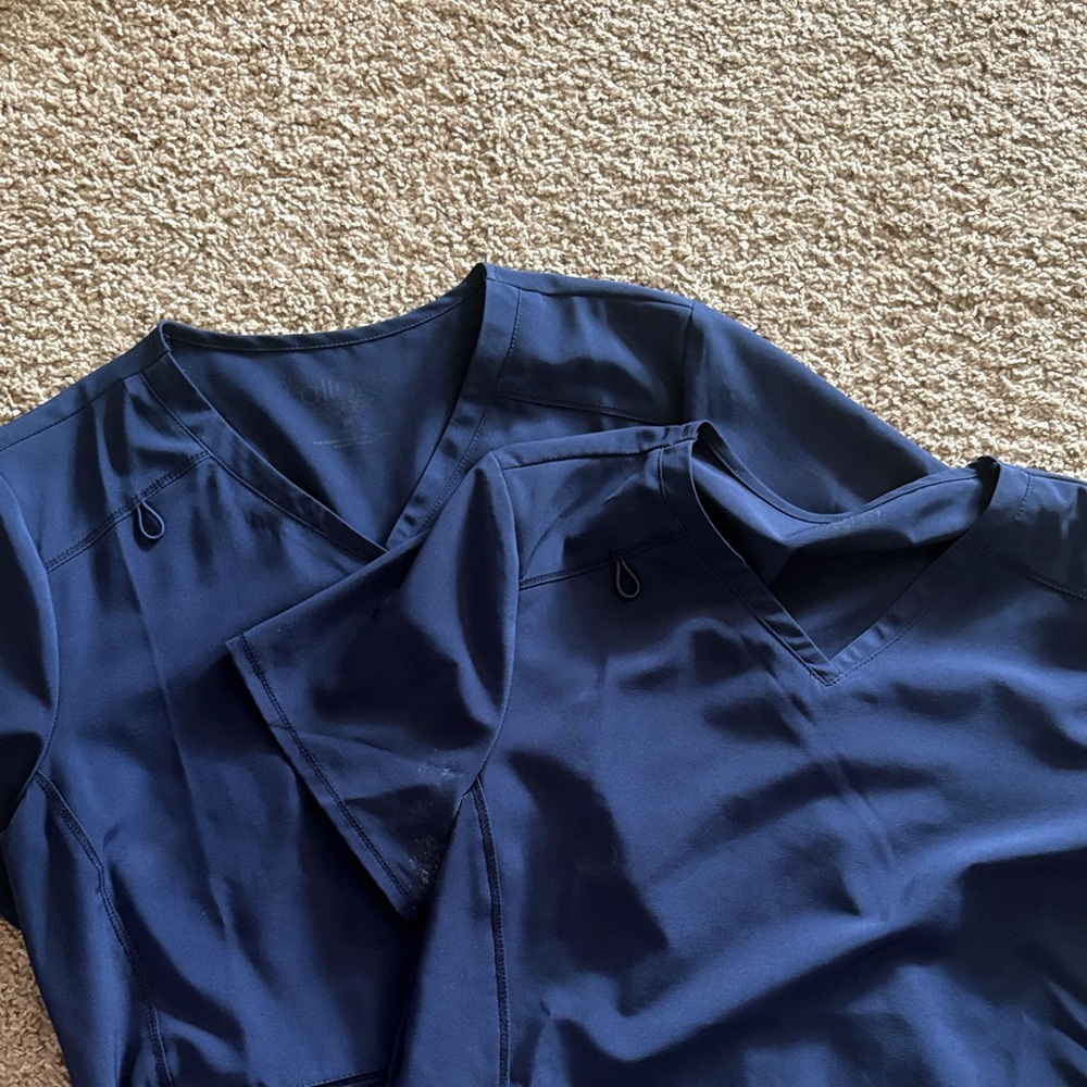 Navy Blue V-Neck Medical Scrub Tops - Set of 2 - Picture 2 of 6